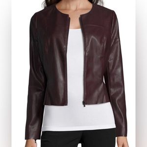 WORTHINGTON PLEATHER FAUX LEATHER PEPLUM JACKET BURGUNDY MSRP $80 SIZE 16